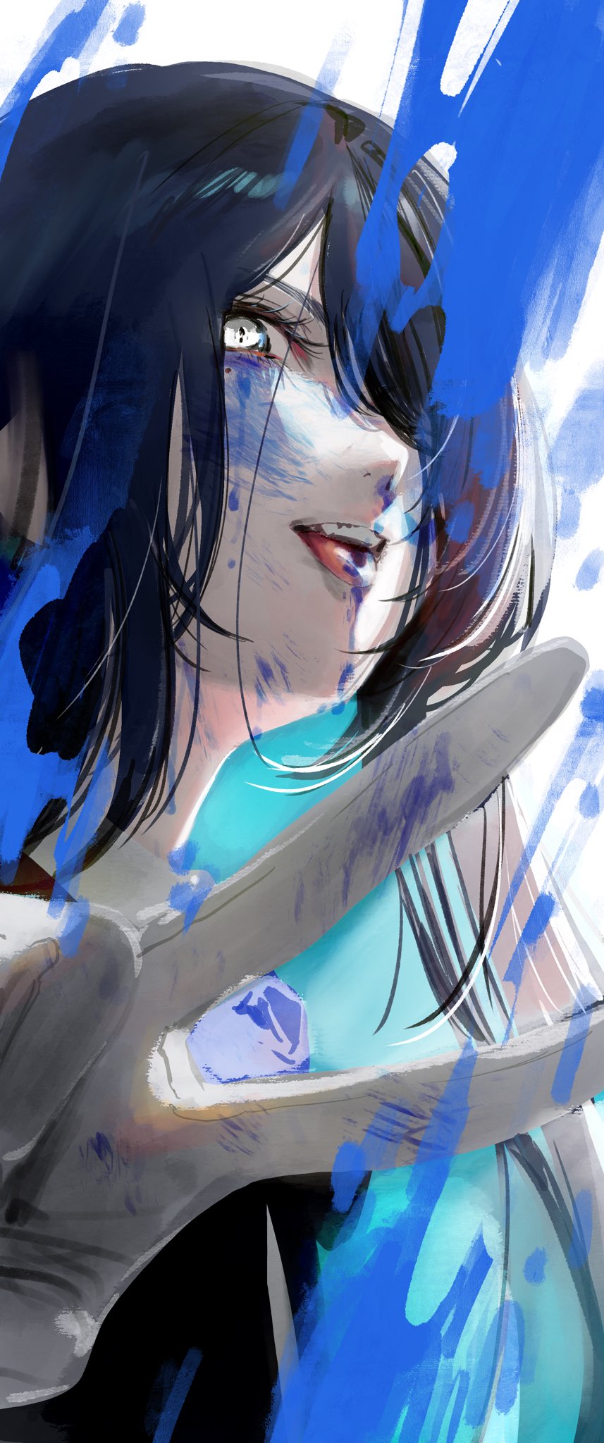 1girl, ado_(utaite), blue_hair, chando_(ado), cloud_nine_inc, colored_inner_hair, commentary, daisukisan