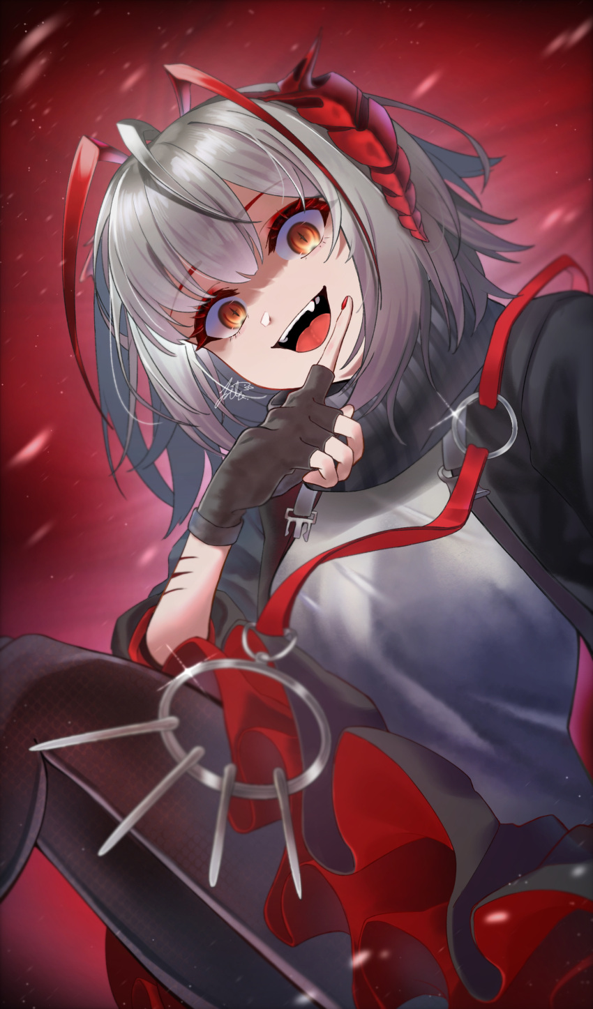 +_+, 1girl, :d, absurdres, ahoge, antenna_hair, arknights, artist_name