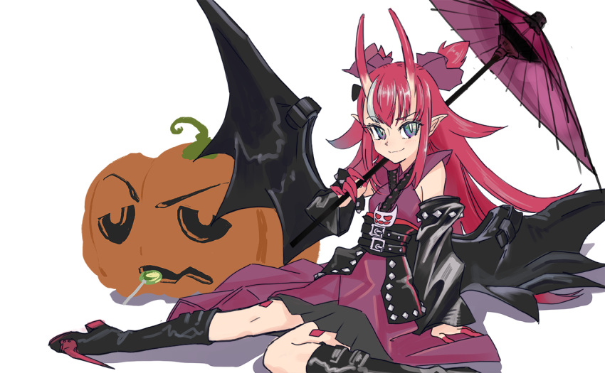 1girl, belt, black_footwear, black_wings, blue_eyes, boots, candy, commentary_request