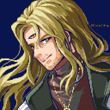 1boy, beard, black_vest, blonde_hair, blue_background, brown_eyes, brown_shirt, ernest_raviede