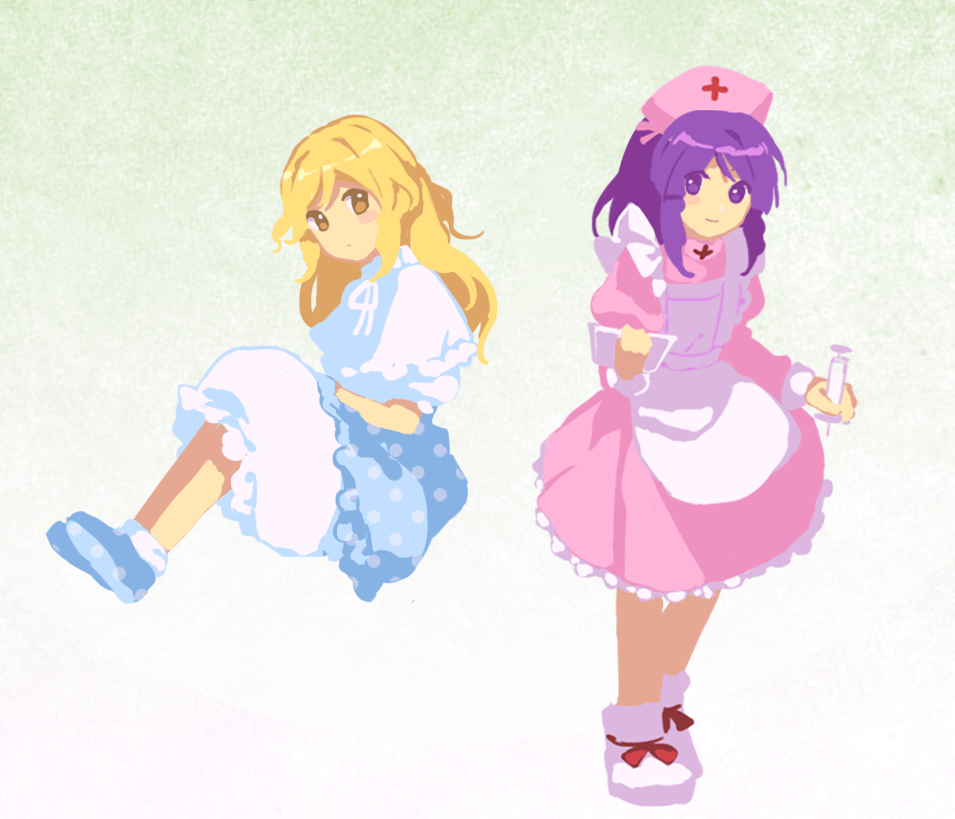 2girls, alternate_costume, apron, blonde_hair, blue_footwear, blue_sky, capelet, closed_mouth