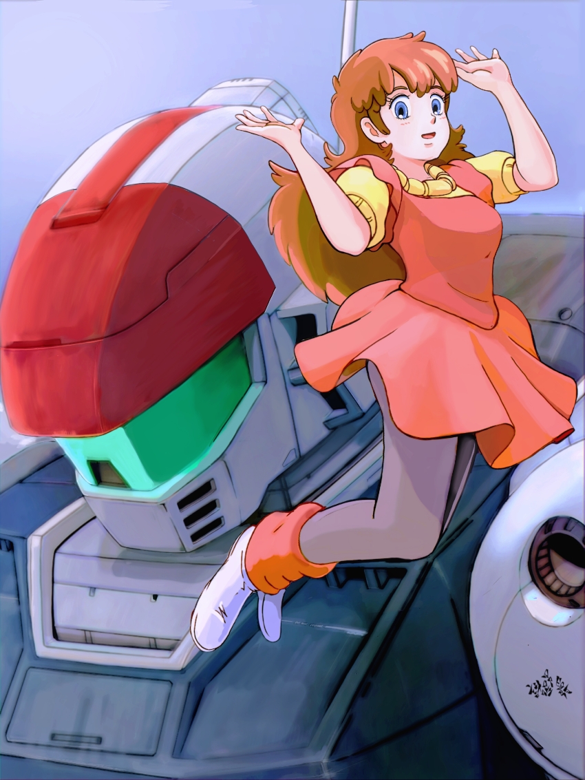 1980s_(style), 1girl, blue_eyes, clare_barbland, dress, ginga_hyouryuu_vifam, leg_warmers, long_hair