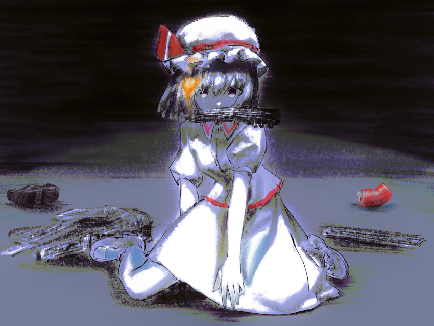 1girl, absurdres, acoustic_guitar, breasts, broken_guitar, can, collared_shirt, commentary_request