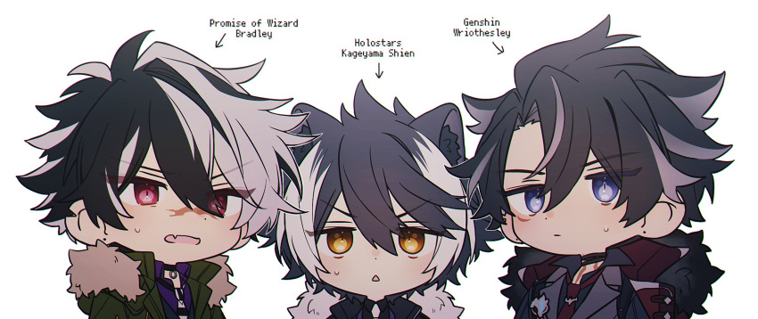3boys, animal_ear_fluff, animal_ears, black_choker, black_hair, blue_eyes, bradley_bain, character_name