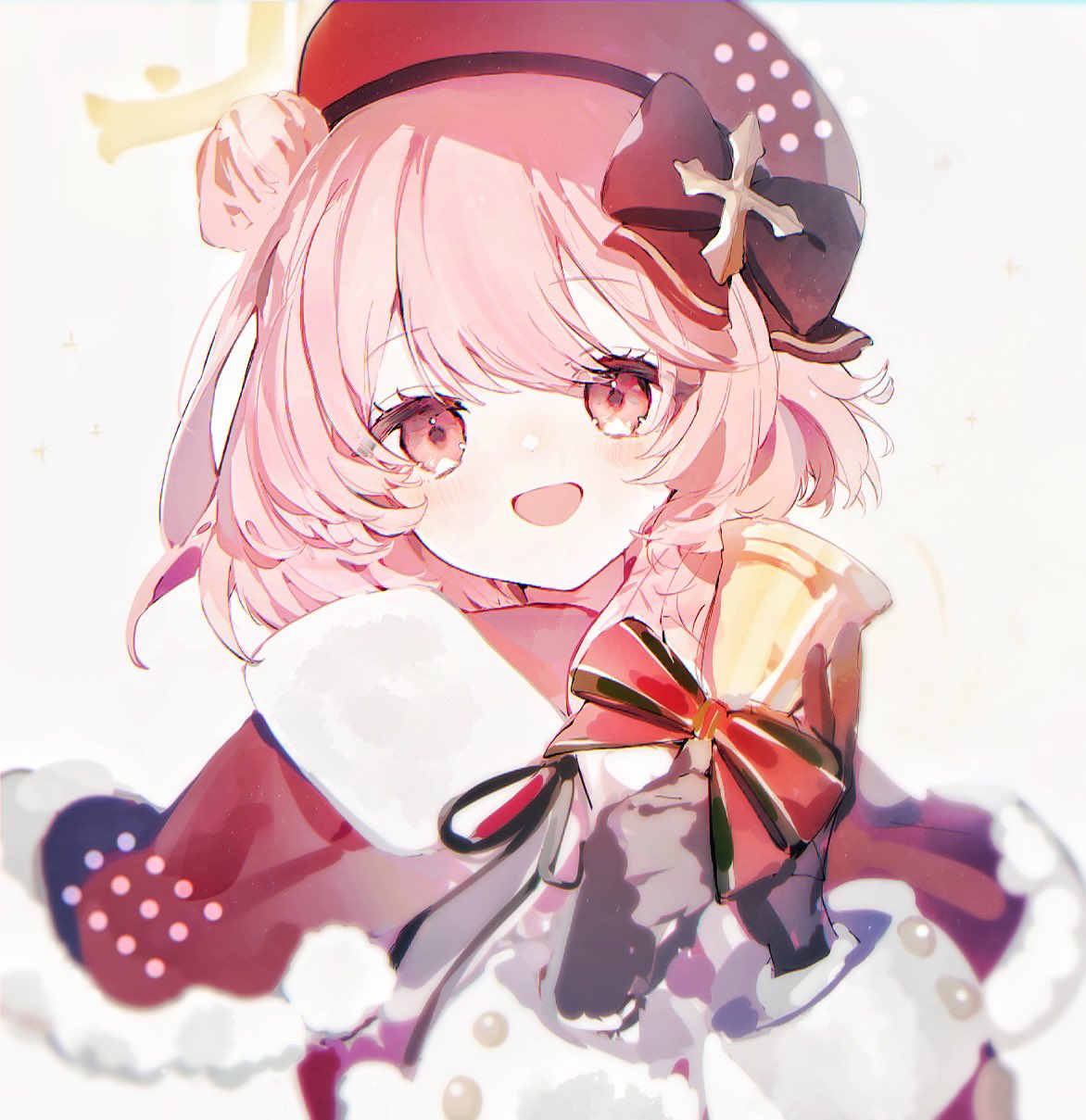 1girl, bell, blue_archive, capelet, commentary, double-parted_bangs, dress, fur-trimmed_capelet