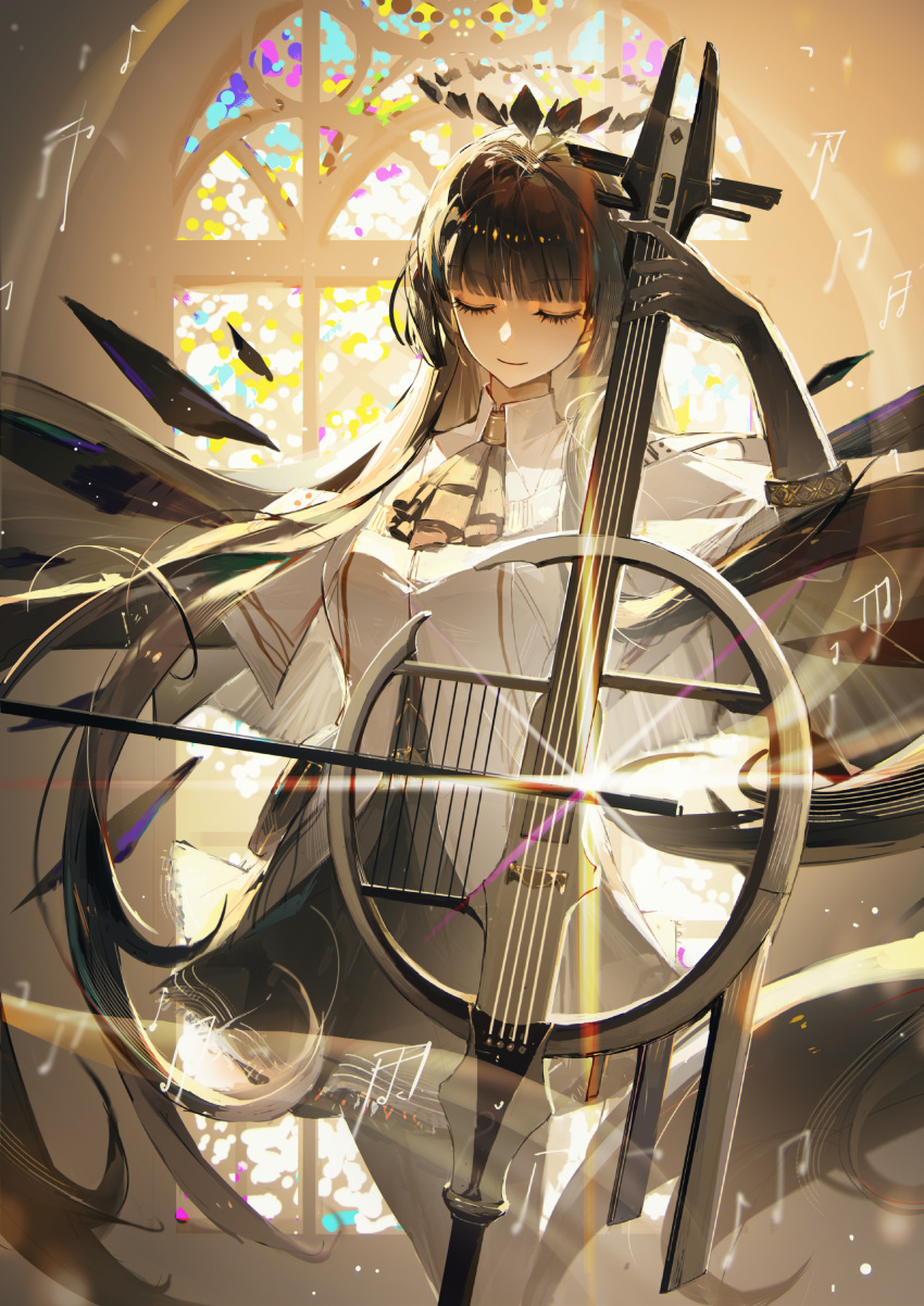 1girl, absurdly_long_hair, absurdres, architecture, arknights, ascot, backlighting, belt