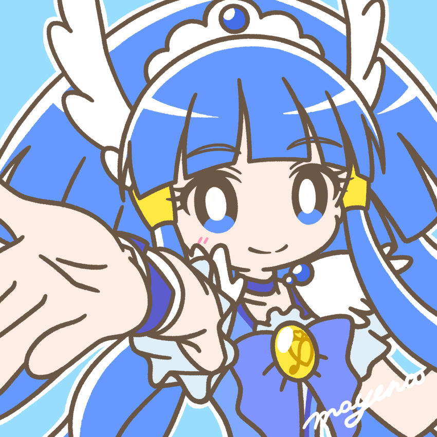 1girl, aoki_reika, blue_eyes, blue_hair, blue_theme, bow, bright_pupils, choker
