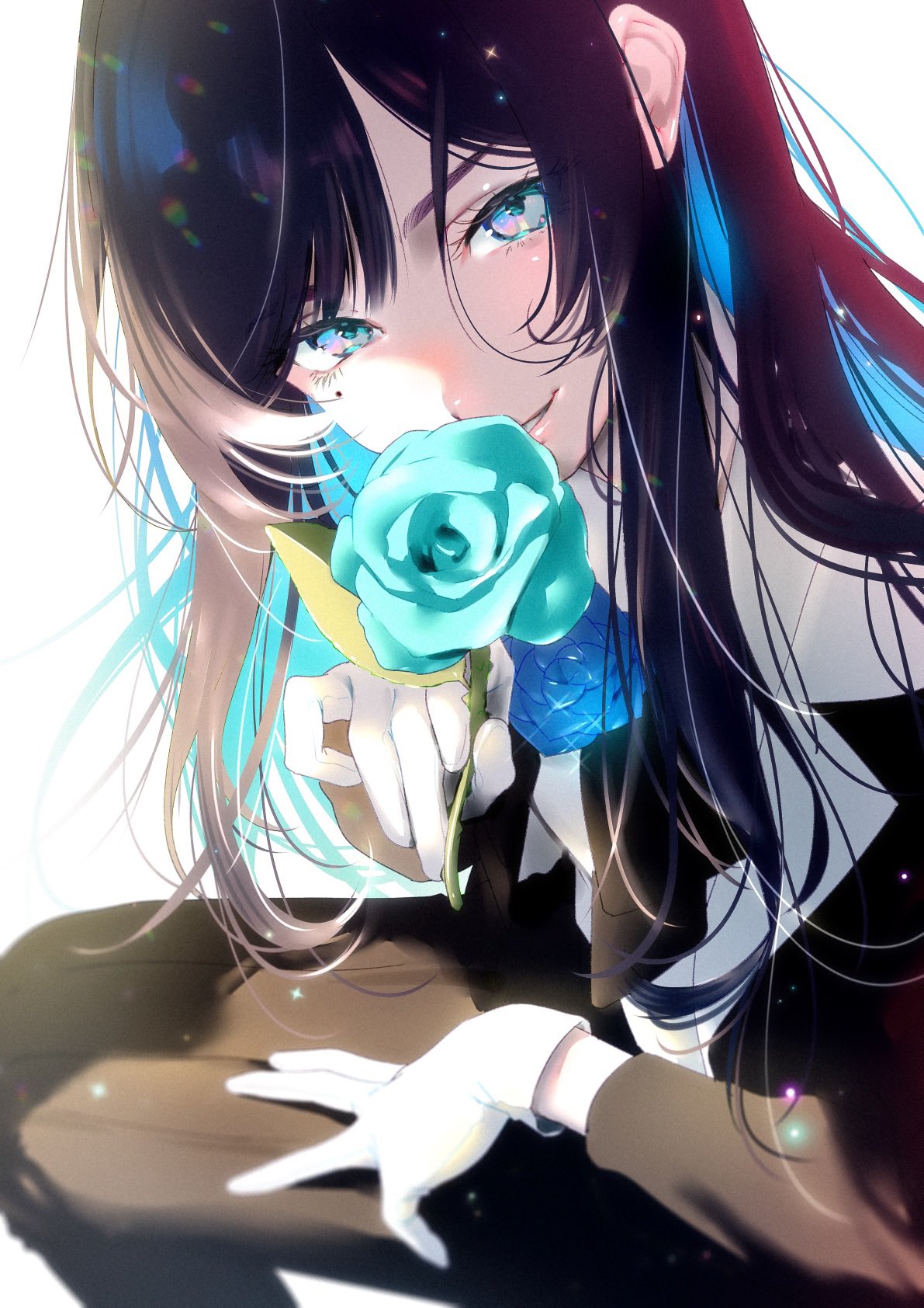 1girl, ado_(utaite), adochansukisuki, black_bow, black_bowtie, black_hair, black_jacket, black_pants