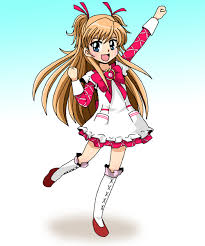1girl, ashita_no_nadja, blonde_hair, blue_eyes, boots, brochure, company_connection, cosplay