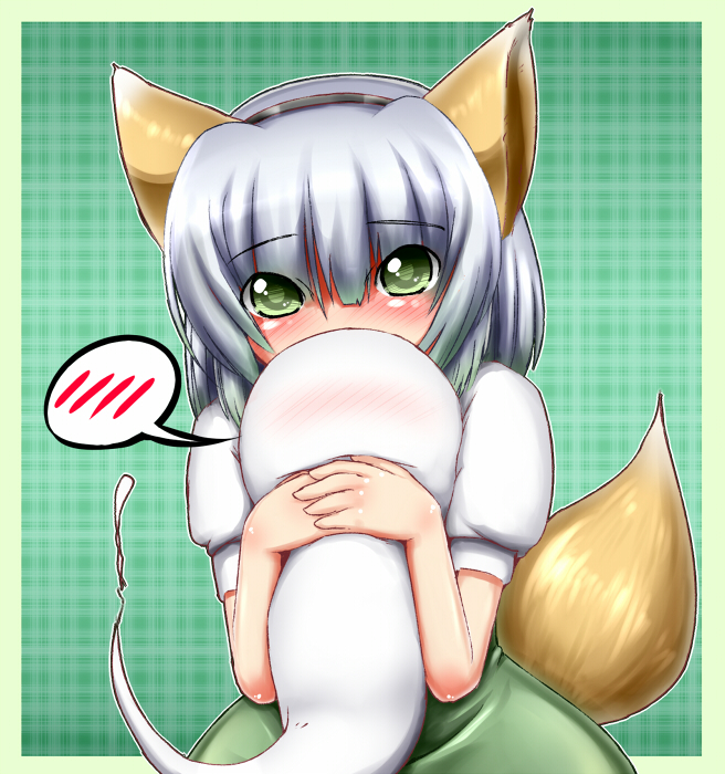 animal_ears, blush, covering, covering_mouth, dress, fox_ears, fox_tail, gongitsune_(niimi_nankichi)