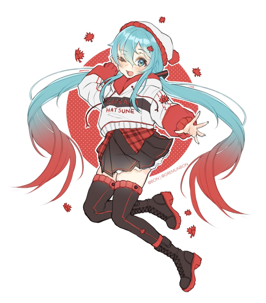 1girl, artist_name, blue_eyes, blue_hair, blush, boots, canada, commentary