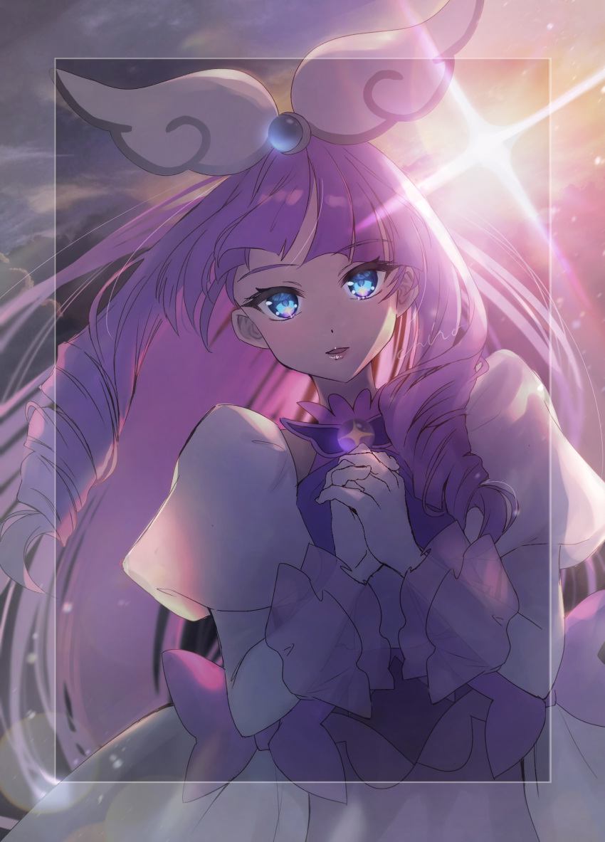 1girl, absurdres, artist_request, blue_eyes, blunt_bangs, bow, bowtie, cure_noble