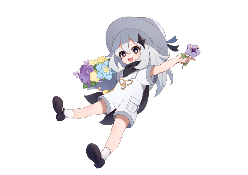 1girl, alternate_costume, alternate_hair_length, alternate_hairstyle, dress, floating, flower, genshin_impact