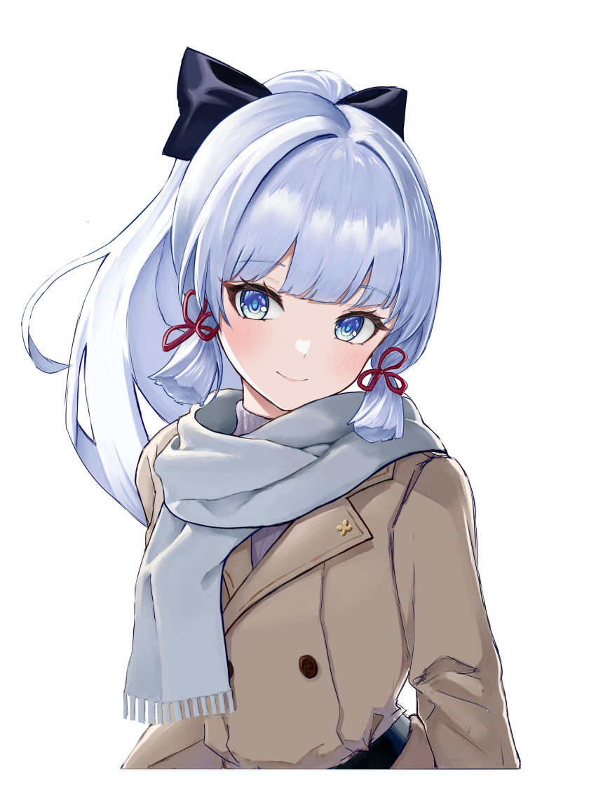 1girl, absurdres, black_bow, blue_eyes, blush, bow, buttons, commentary_request