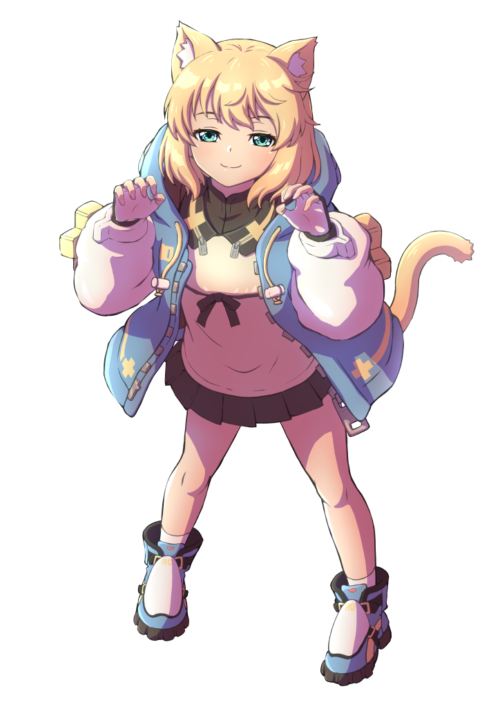 1girl, animal_ears, black_gloves, blonde_hair, blush, bridget_(guilty_gear), cat_ears, cat_tail