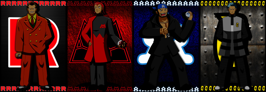 4boys, akagi_(pokemon), aogiri_(pokemon), bad_anatomy, bad_id, black_background, black_hair, highres