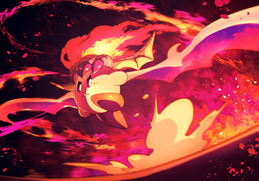 1other, black_background, blue_eyes, burning, claws, colored_skin, commentary_request, copy_ability