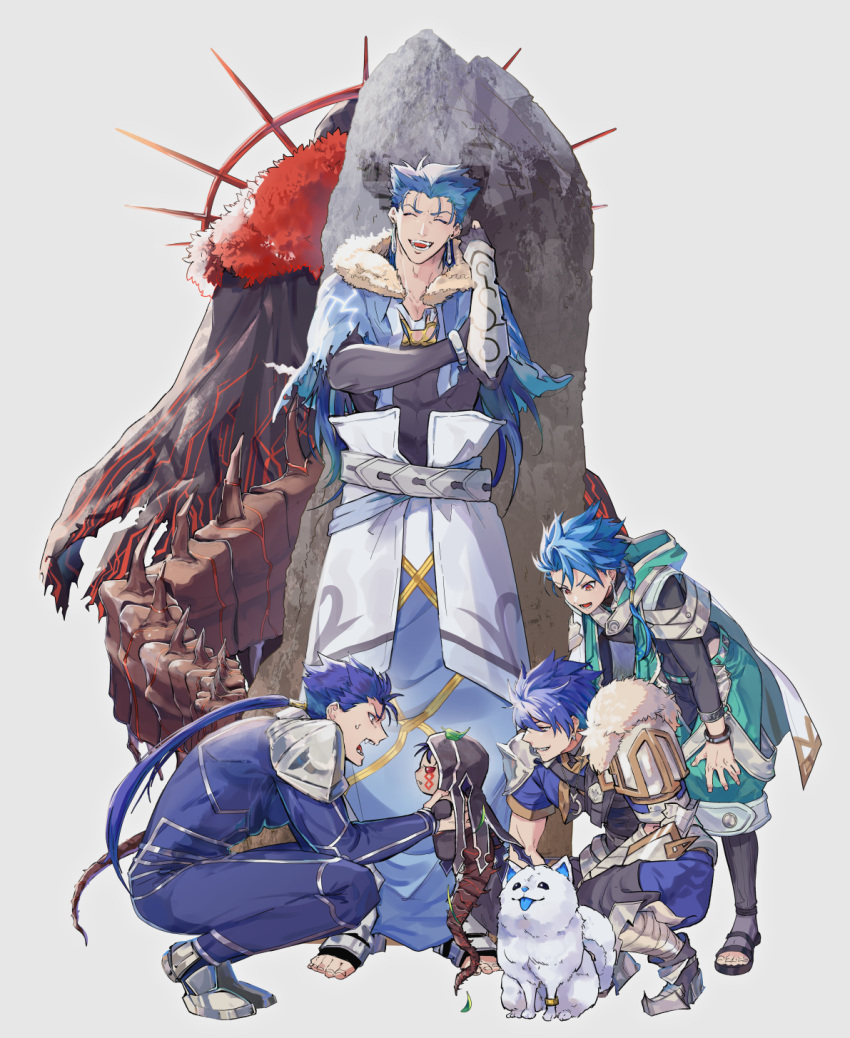 6+boys, annoyed, arguing, armor, basashi_(1092aru), black_cape, black_gloves, blue_bodysuit