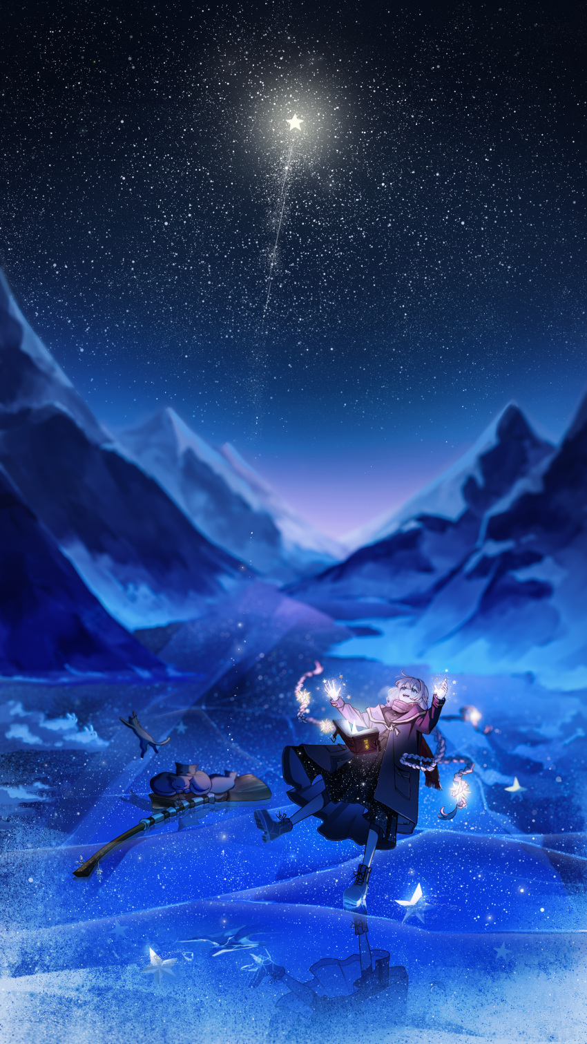 1girl, :d, absurdres, aqua_eyes, blonde_hair, blue_theme, blurry, blurry_background