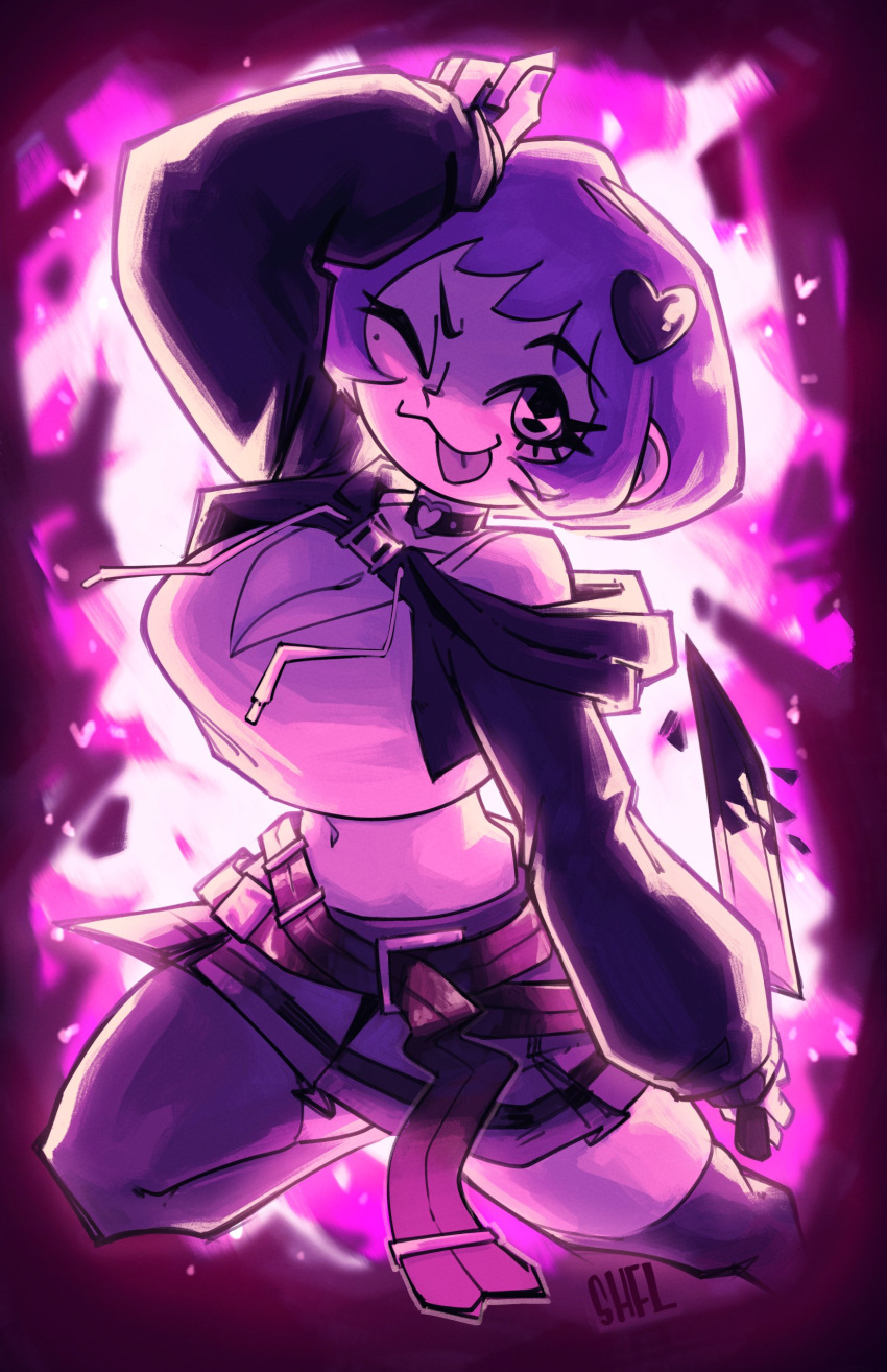 1girl, absurdres, blood, blood_on_knife, bob_cut, buckle, choker, coderedchili