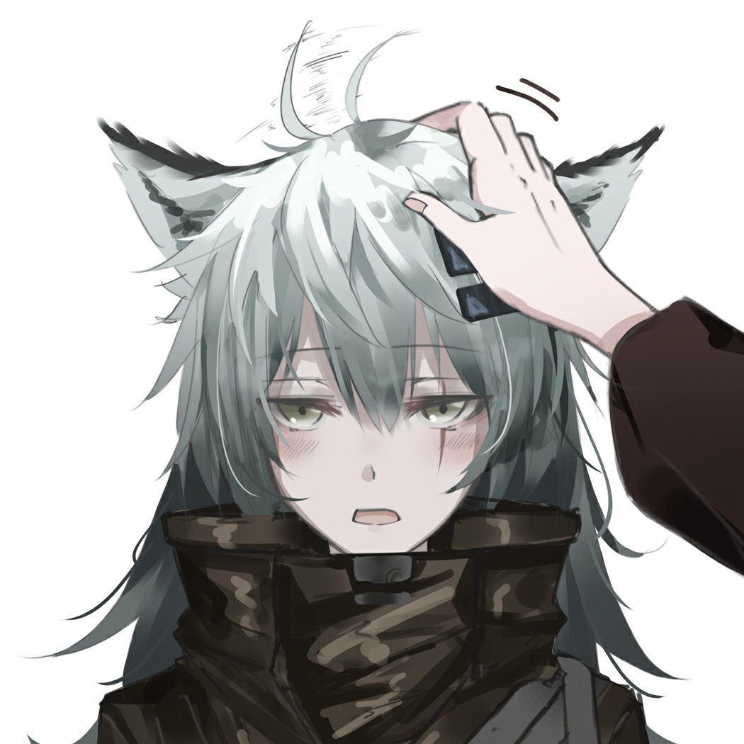 1girl, 1other, ahoge, animal_ears, arknights, blush, brown_coat, coat