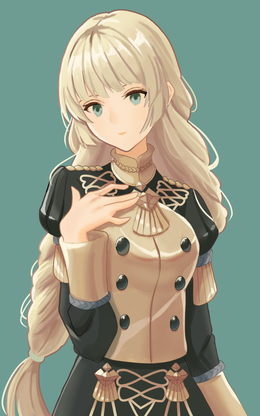 1girl, absurdres, black_jacket, black_skirt, blonde_hair, commentary_request, dangouo_ty, fire_emblem