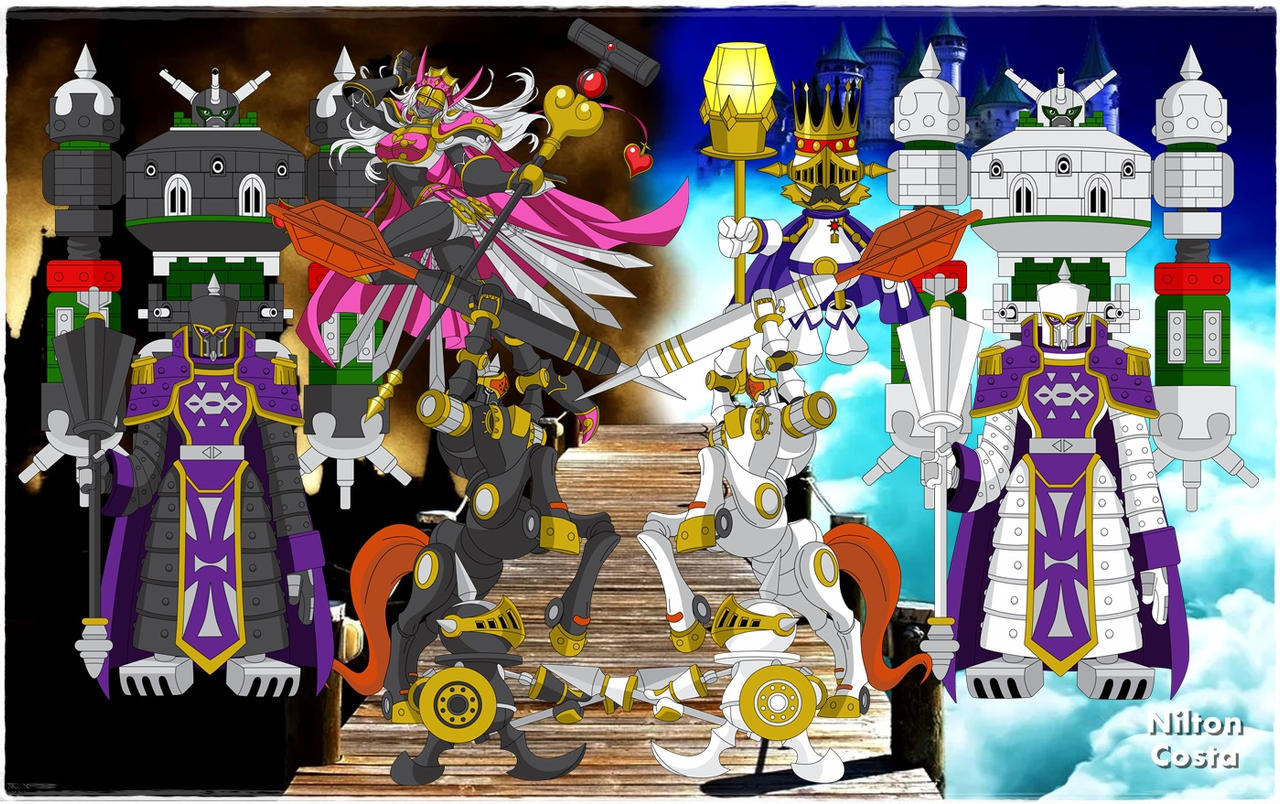 armor, bishop_(chess), bishopchessmon_black, bishopchessmon_white, board_game, cape, centaur, chess, chess_piece, crown, digimon, facial_hair, king_(chess), kingchessmon, knight_(chess), knightchessmon_black, knightchessmon_white, lance, mustache, pawn_(chess), pawnchessmon_black, pawnchessmon_white, polearm, queen_(chess), queenchessmon, rook_(chess), rookchessmon_black, rookchessmon_white, shield, staff, taur, weapon, zeniltonjrart
