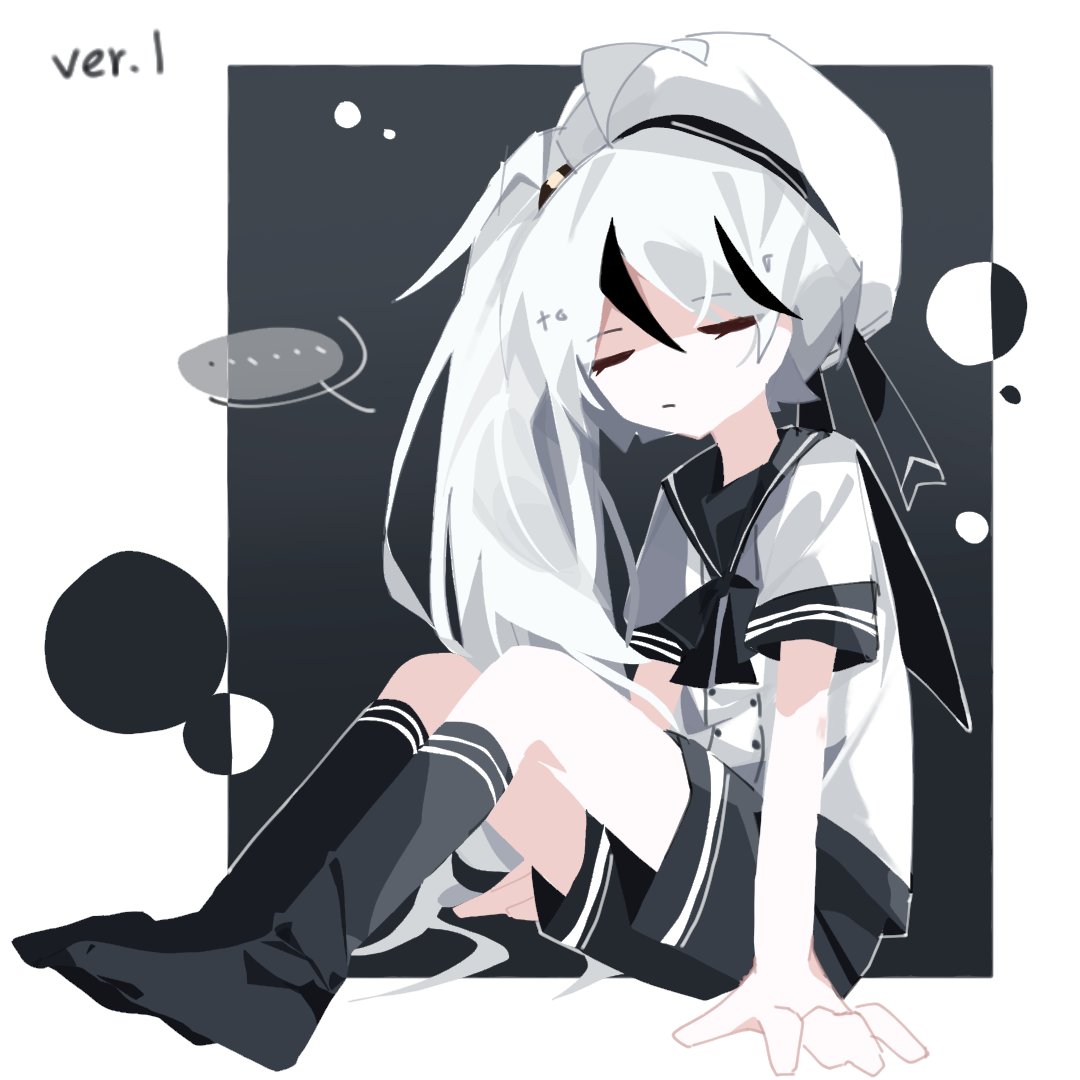 1boy, ahoge, beret, black_bow, black_bowtie, black_hair, black_sailor_collar, black_shorts