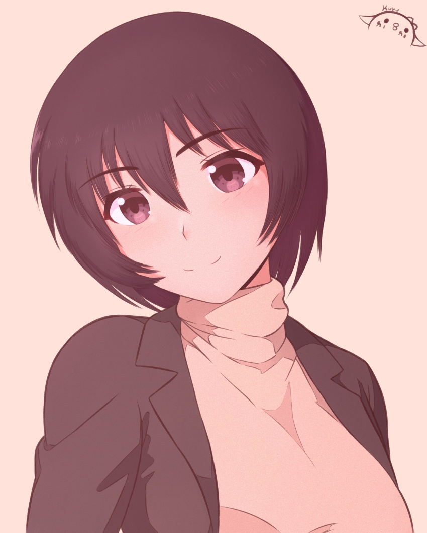 1girl, absurdres, artist_logo, artist_name, azumanga_daioh, blazer, blush, breasts
