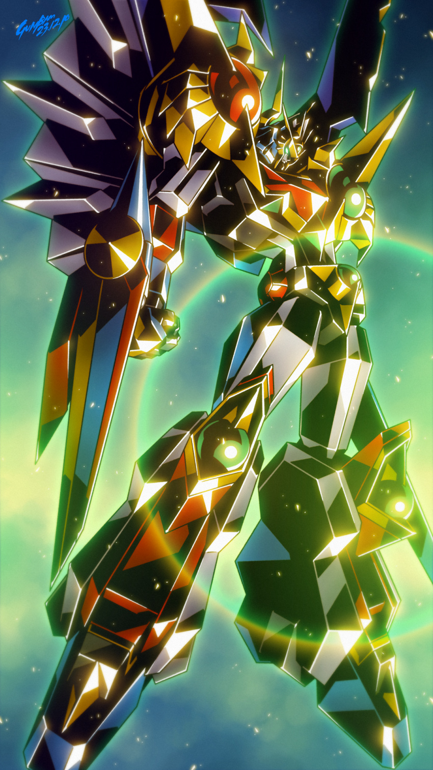 armor, artist_name, babamba, dated, dengeki_hobby, eldran_series, floating, full_armor