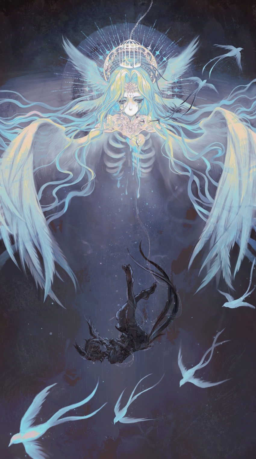 2girls, absurdres, alternate_color, animal_on_head, bird, bird_girl, bird_legs, bird_on_head