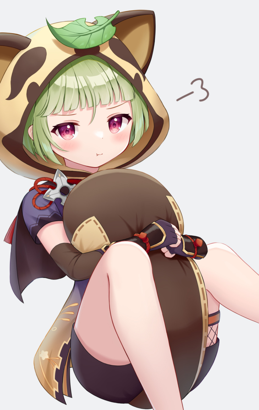 1girl, :t, animal_ears, animal_hood, arm_guards, black_gloves, black_shorts, blue_jacket