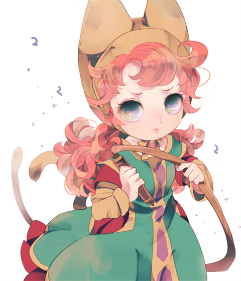 1girl, animal_hat, brown_headwear, brown_ribbon, cat_hat, closed_mouth, dragon_quest, dragon_quest_vii