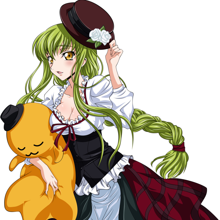absurdres, bow, braid, breasts, c.c., cheese-kun, cleavage, code_geass