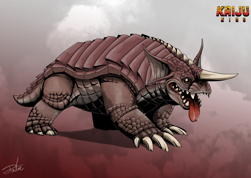 absurdres, artist_name, baragon_(godzilla), claws, commentary, forked_tongue, full_body, giant