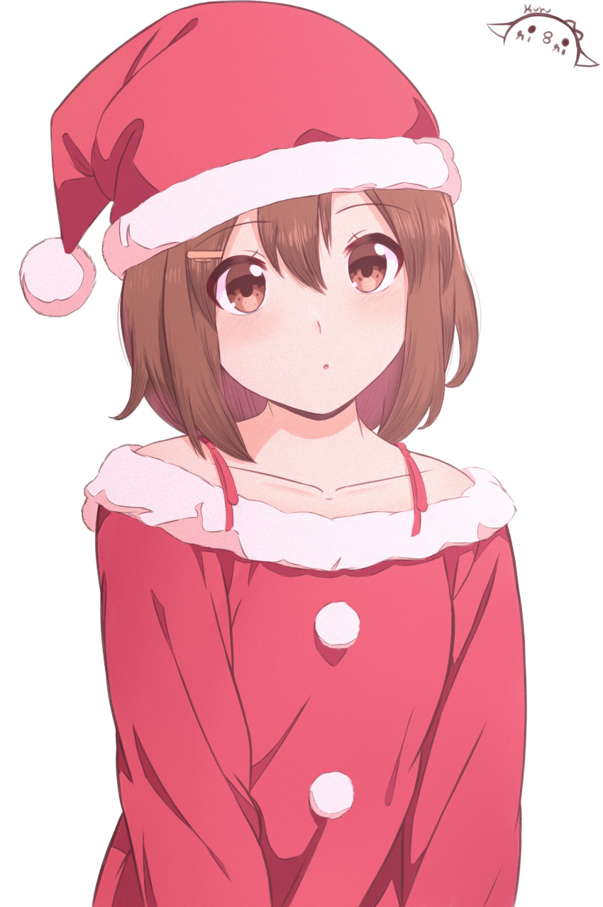 1girl, :o, absurdres, brown_eyes, brown_hair, collarbone, commentary, english_commentary
