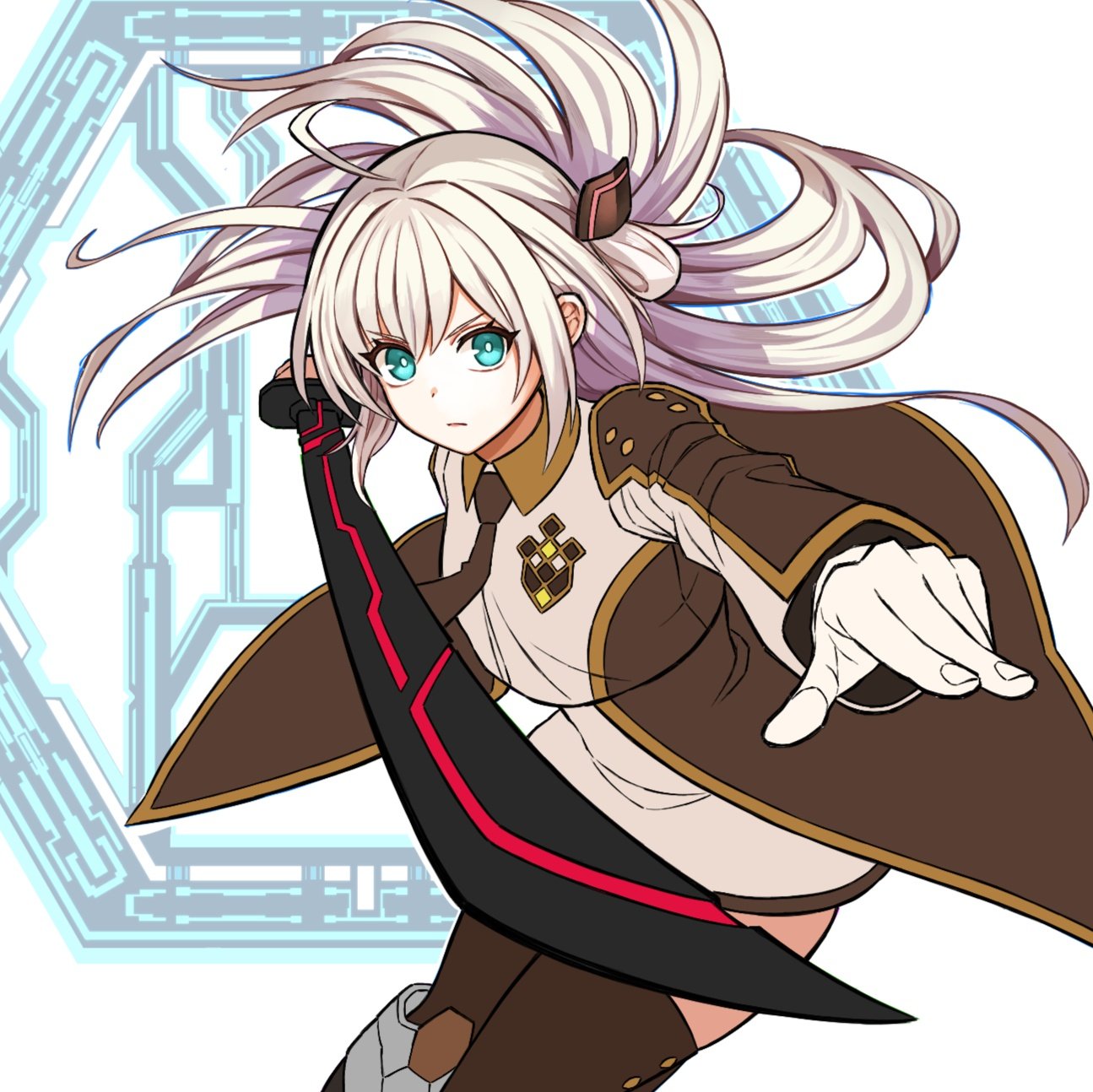 1girl, black_necktie, blonde_hair, breasts, collared_dress, dress, duel_monster, green_eyes