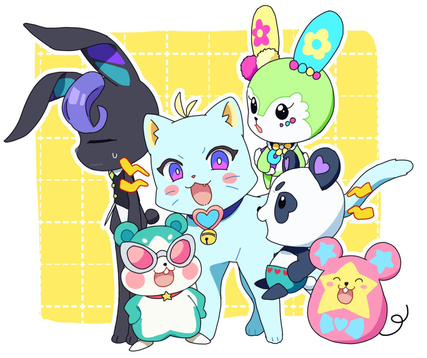 :3, animal_focus, bell, blue_collar, carron_(waccha_primagi!), carron_(waccha_primagi!)_(rabbit), cat, chimumu