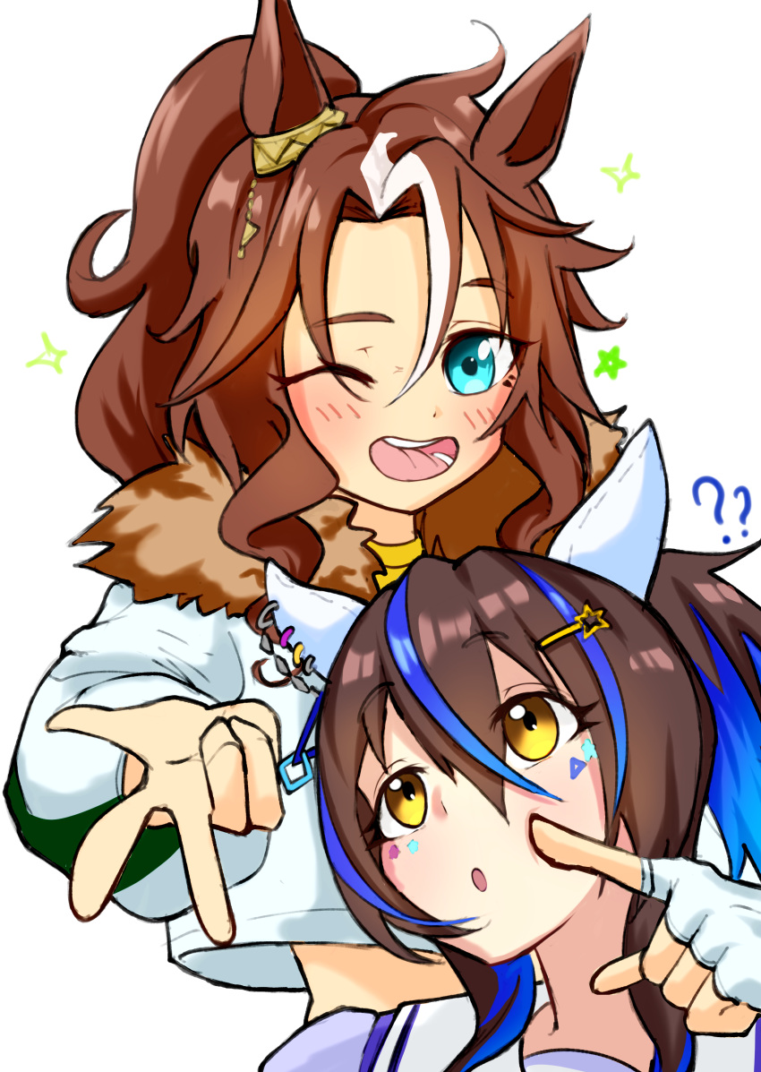 2girls, ?, ??, absurdres, animal_ears, banpunsik, blue_eyes, blue_hair