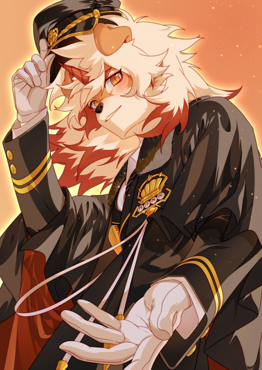 1boy, absurdres, animal_ears, arknights, blush, character_name, commentary_request, furry