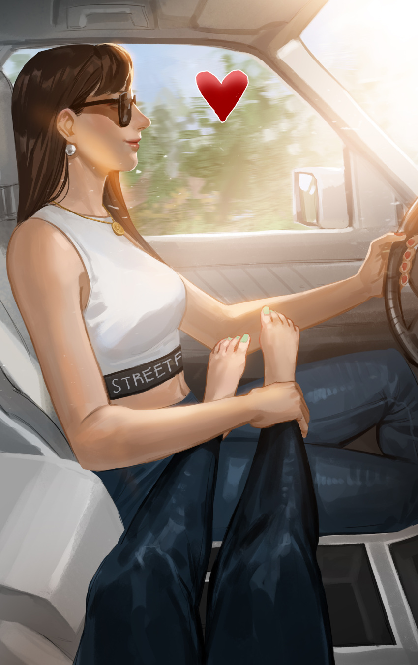 absurdres, bbubbubbobbo123, bra, car, chun-li, denim, earrings, han_juri
