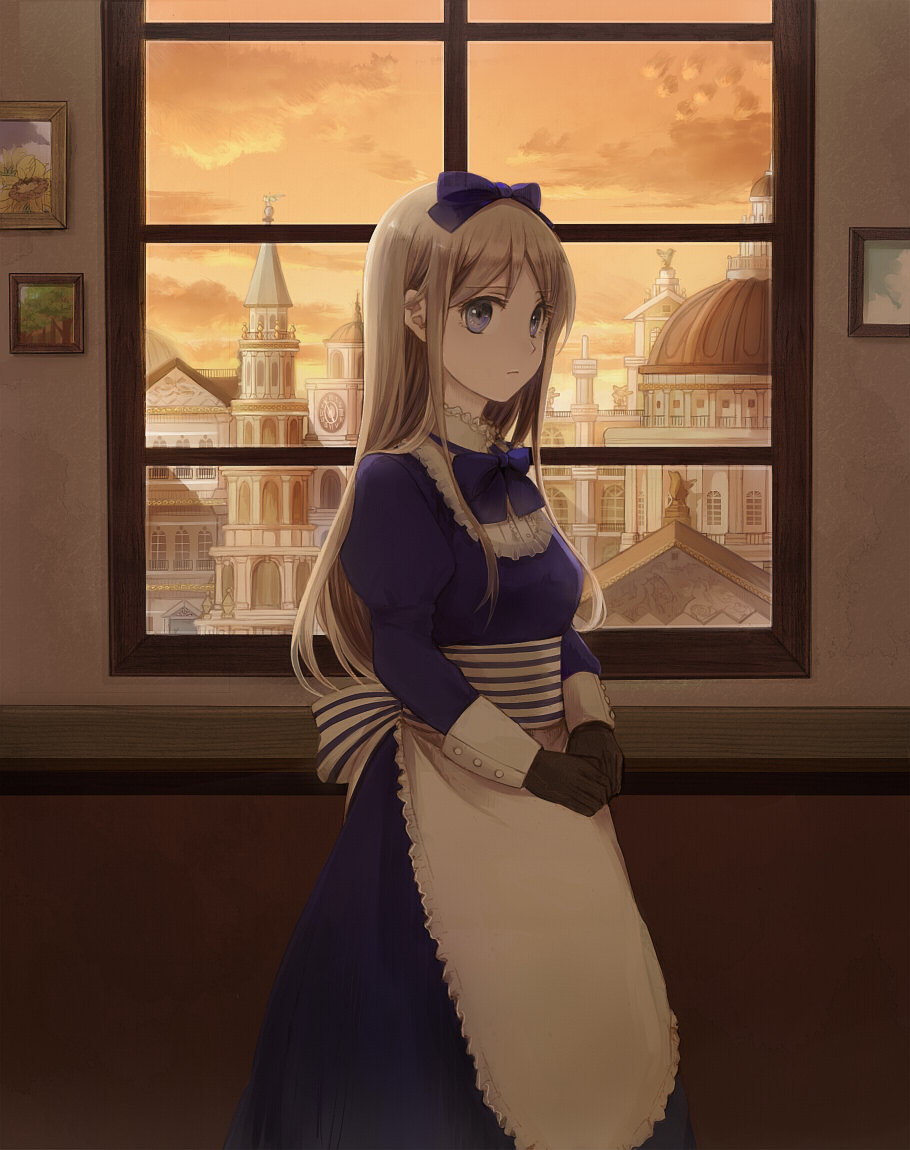 axis_powers_hetalia, belarus_(hetalia), blonde_hair, blue_eyes, commentary, dress, gloves, hair_ribbon