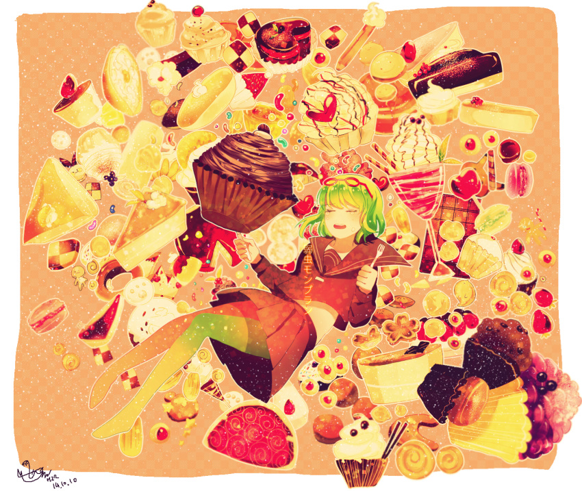 1girl, bad_id, bad_pixiv_id, brown_serafuku, butter_knife, checkered_background, closed_eyes, crying