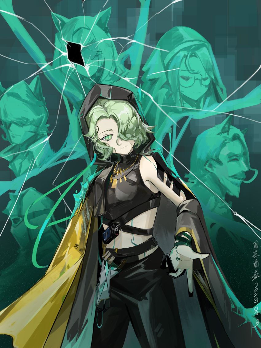 2819091069, absurdres, arknights, character_request, dated, green_eyes, green_hair, highres, looking_at_viewer, signature, tagme, the_damazti_cluster_(arknights)