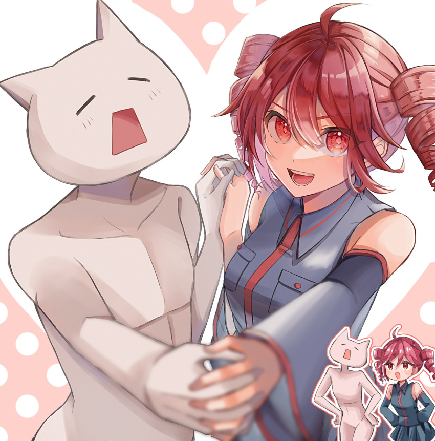 1girl, 1other, 2channel, 8toushin, ahoge, animal_ears, bare_shoulders, black_shirt