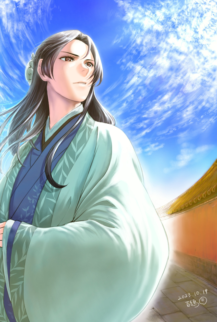 1boy, brown_eyes, chinese_clothes, clouds, dated, day, highres, jinshi_(kusuriya_no_hitorigoto)