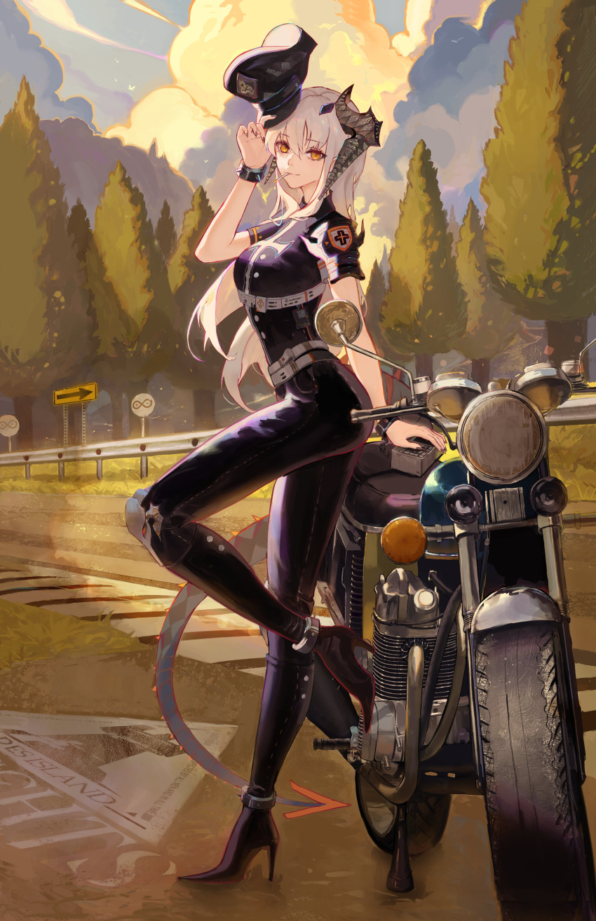 1girl, absurdres, alternate_costume, anklet, arched_back, arknights, arm_support, arm_up