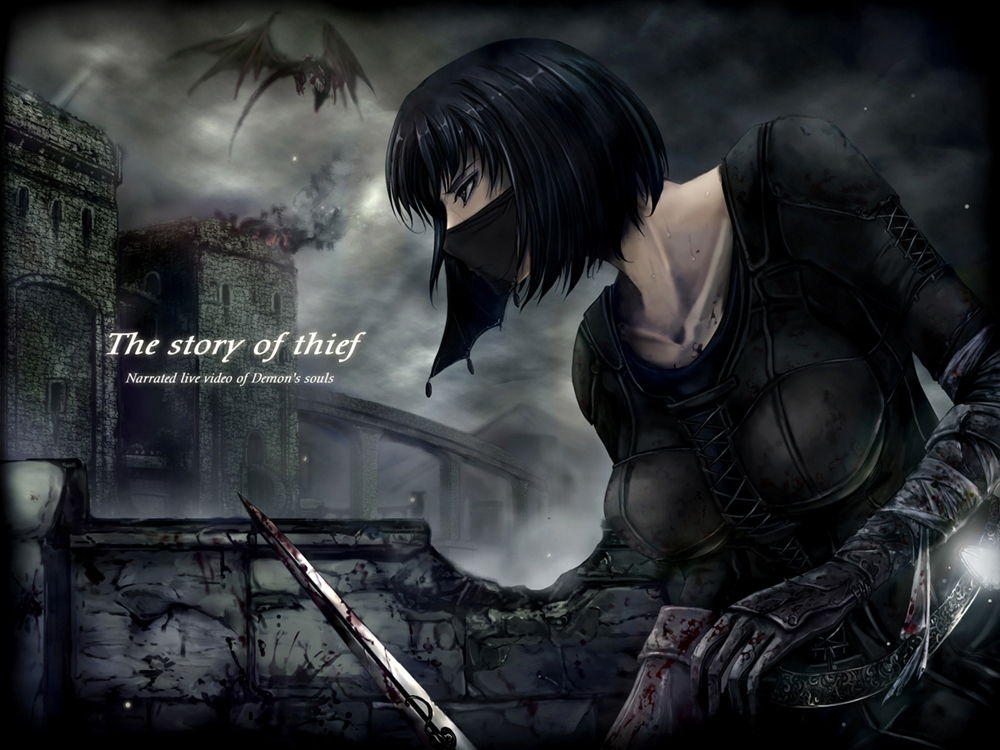 black_hair, blood, demon's_souls, demon's_souls, dragon, knife, mask, short_hair