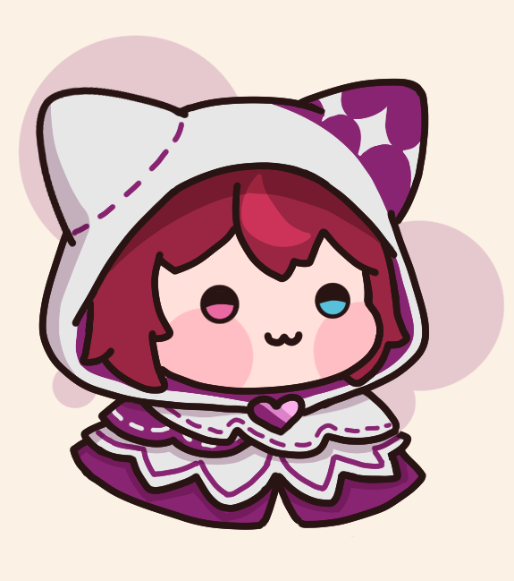 1girl, :3, animal_hood, blue_eyes, blush_stickers, capelet, chibi, commentary