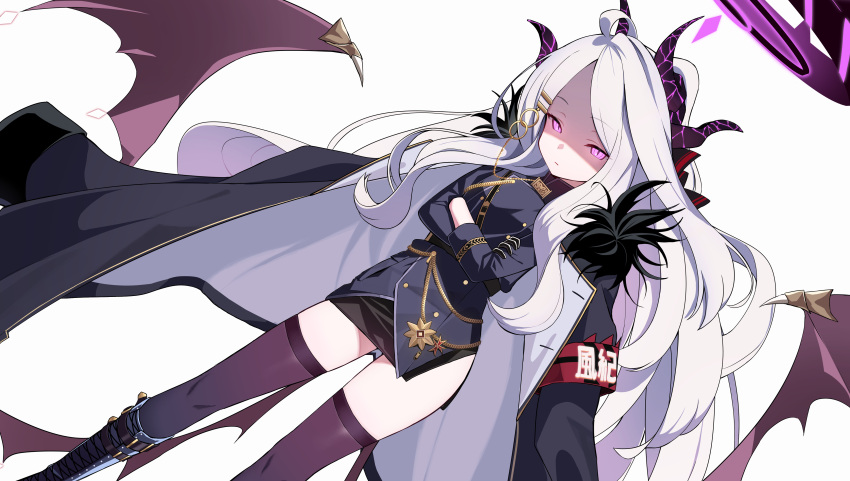 1girl, absurdres, ahoge, blue_archive, closed_mouth, coat, coat_on_shoulders, commentary_request